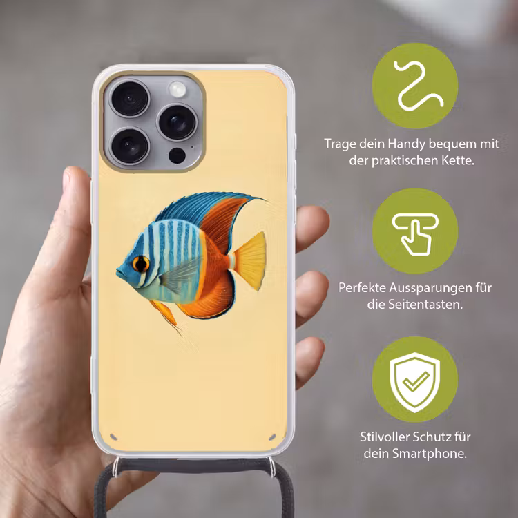 Vis - Vinnen - Blauw - Ogen Hoesje iPhone 16 Pro Max met koord klein -sfeer2_DE