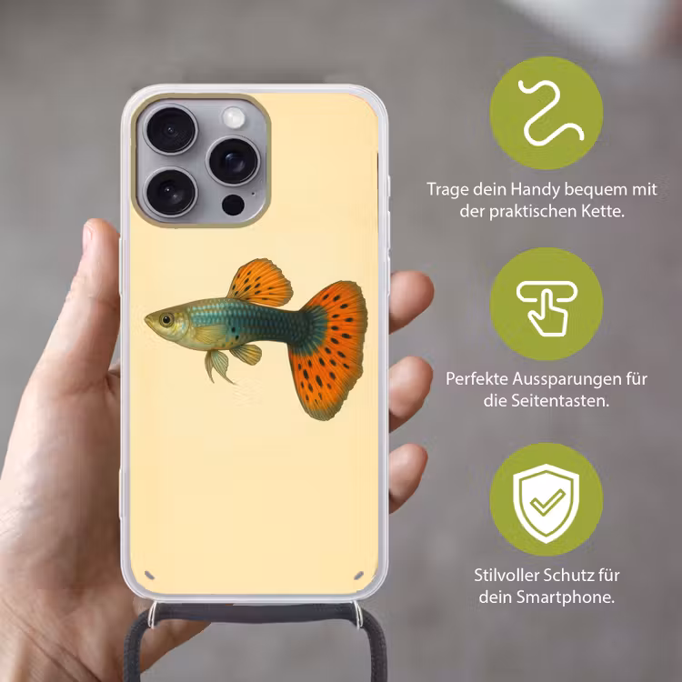 Vis - illustratie - Stippen - Oranje Hoesje iPhone 16 Pro Max met koord klein -sfeer2_DE