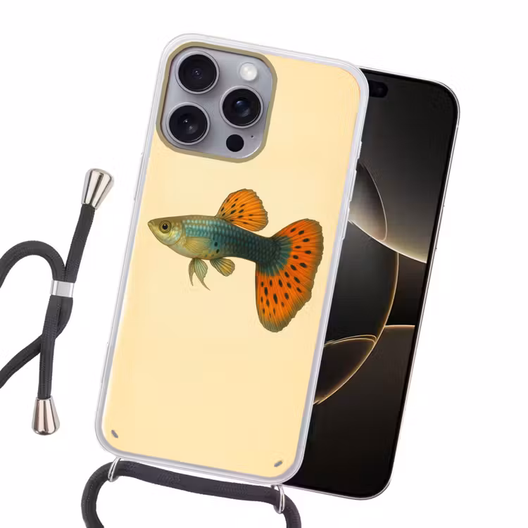 Vis - illustratie - Stippen - Oranje Hoesje iPhone 16 Pro Max met koord klein -sfeer1