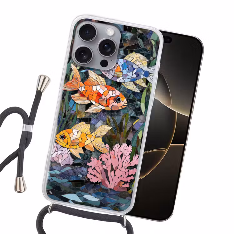 Vissen - Koraal - Zee - Mozaïek Hoesje iPhone 16 Pro Max met koord klein -sfeer1