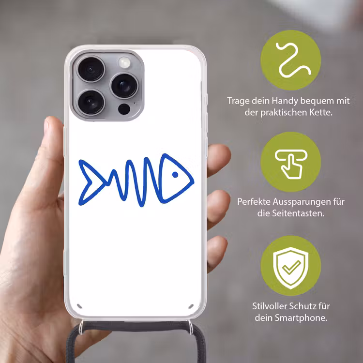 Vis - Minimalistisch - Blauw - Lijn Hoesje iPhone 16 Pro Max met koord klein -sfeer2_DE