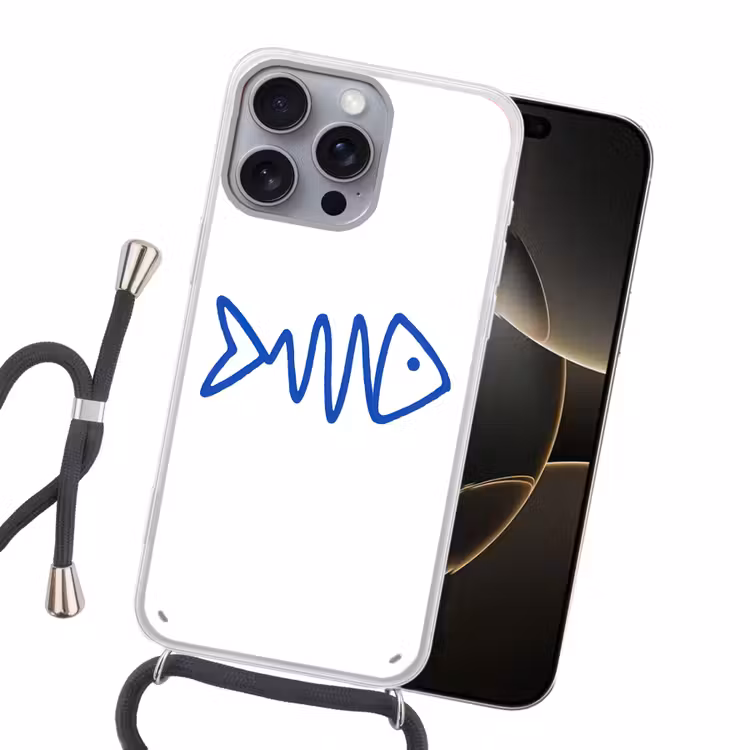 Vis - Minimalistisch - Blauw - Lijn Hoesje iPhone 16 Pro Max met koord klein -sfeer1