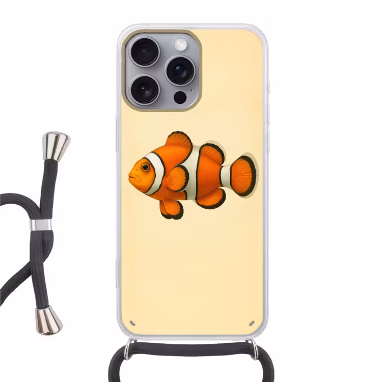 Vis - Oranje - Strepen Hoesje iPhone 16 Pro Max met koord klein -3d