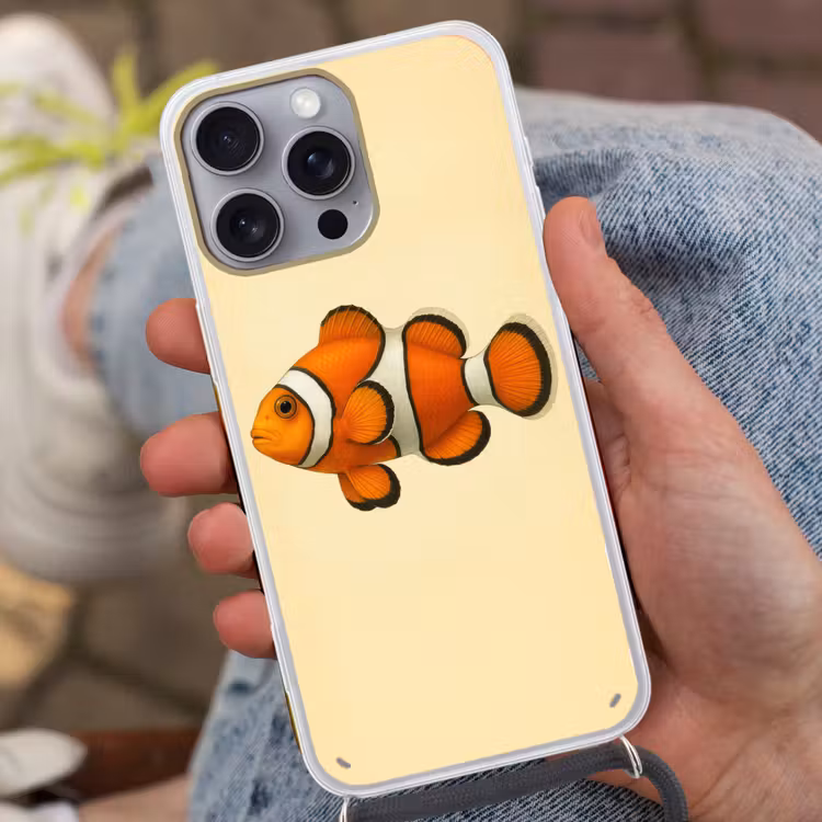 Vis - Oranje - Strepen Hoesje iPhone 16 Pro Max met koord klein -sfeer3