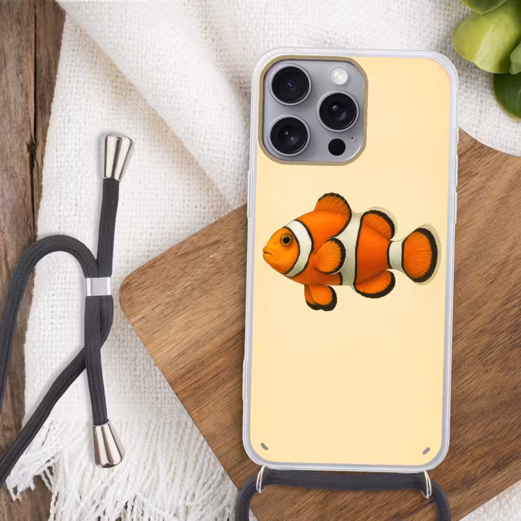 Vis - Oranje - Strepen Hoesje iPhone 16 Pro Max met koord klein -sfeer4