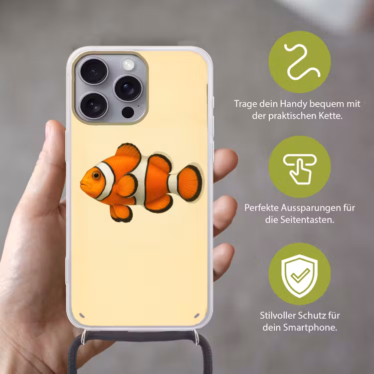 Vis - Oranje - Strepen Hoesje iPhone 16 Pro Max met koord klein -sfeer2_DE