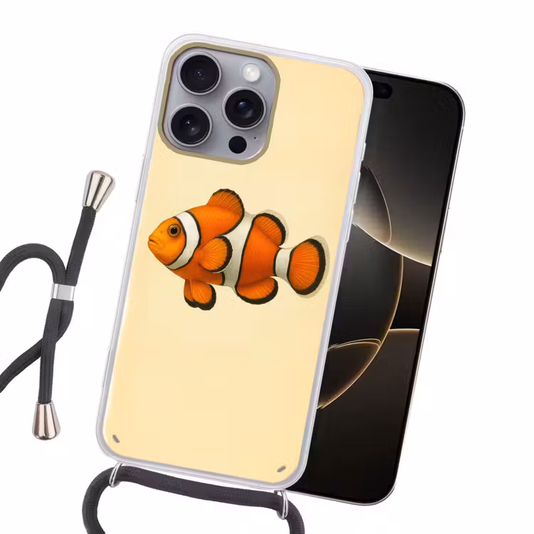 Vis - Oranje - Strepen Hoesje iPhone 16 Pro Max met koord klein -sfeer1