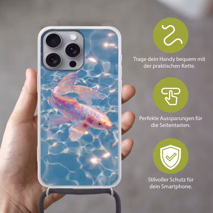 Vis - Water - Blauw - Licht Hoesje iPhone 16 Pro Max met koord klein -sfeer2_DE