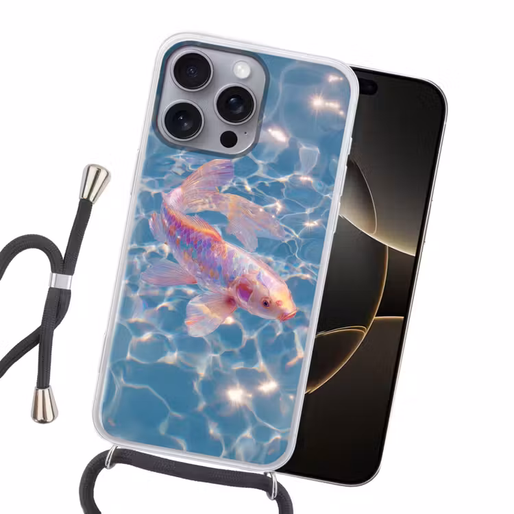 Vis - Water - Blauw - Licht Hoesje iPhone 16 Pro Max met koord klein -sfeer1