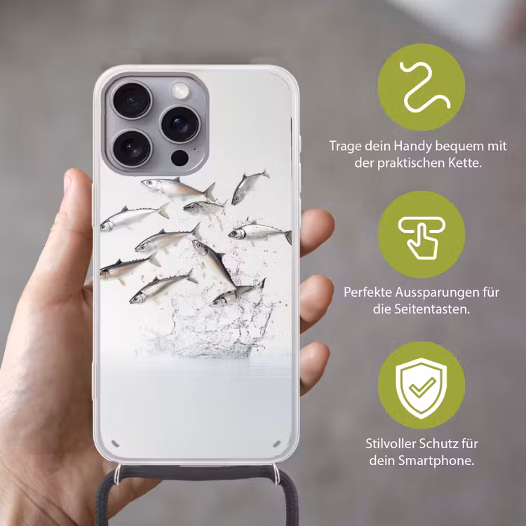 Vissen - Water - Wit Hoesje iPhone 16 Pro Max met koord klein -sfeer2_DE