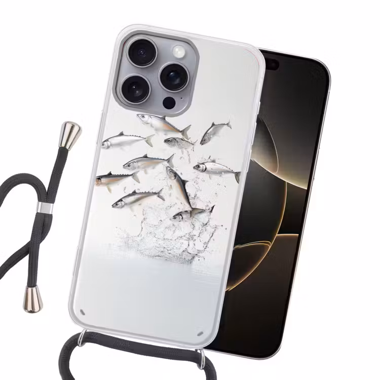 Vissen - Water - Wit Hoesje iPhone 16 Pro Max met koord klein -sfeer1