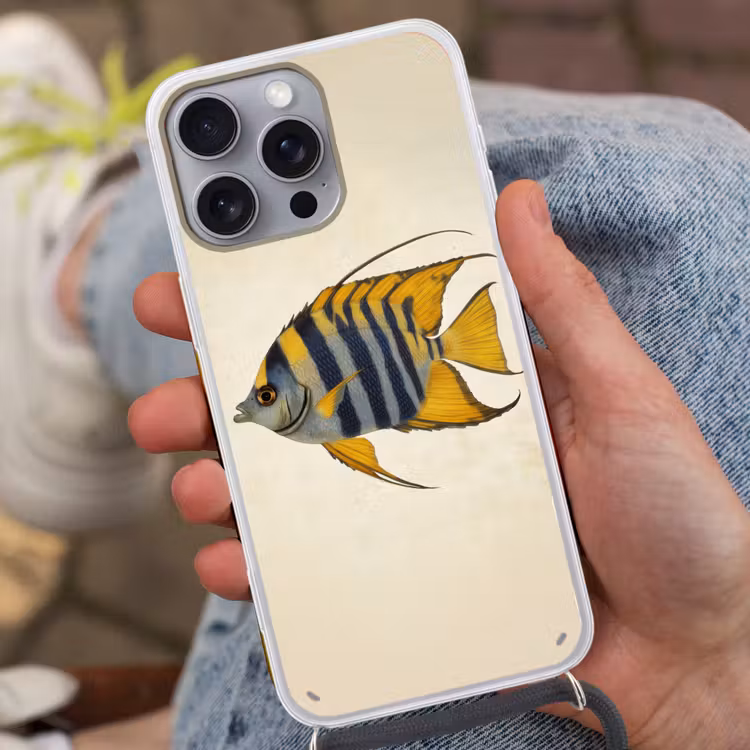 Vis - Sierlijk - Vinnen - Illustratie Hoesje iPhone 16 Pro Max met koord klein -sfeer3