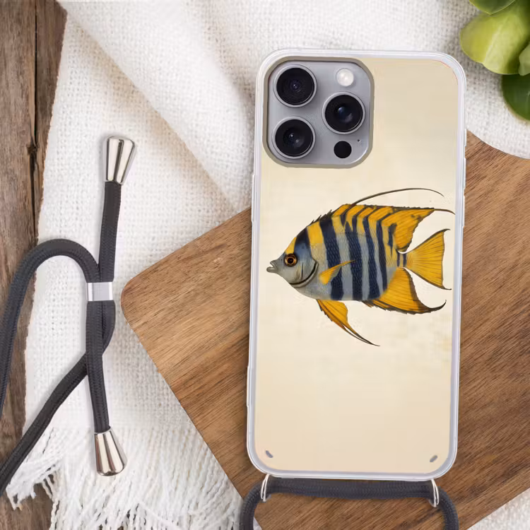 Vis - Sierlijk - Vinnen - Illustratie Hoesje iPhone 16 Pro Max met koord klein -sfeer4