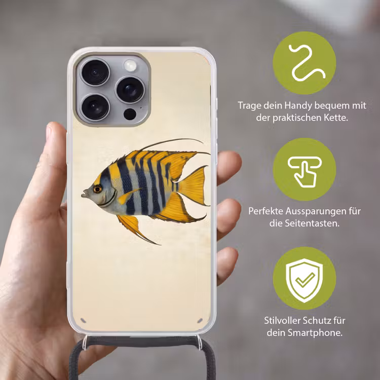 Vis - Sierlijk - Vinnen - Illustratie Hoesje iPhone 16 Pro Max met koord klein -sfeer2_DE