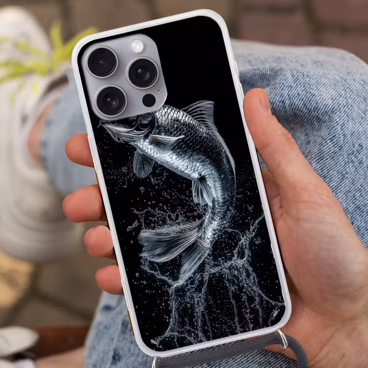 Vis - Koi - Zwart - Water Hoesje iPhone 16 Pro Max met koord klein -sfeer3