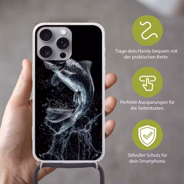 Vis - Koi - Zwart - Water Hoesje iPhone 16 Pro Max met koord klein -sfeer2_DE