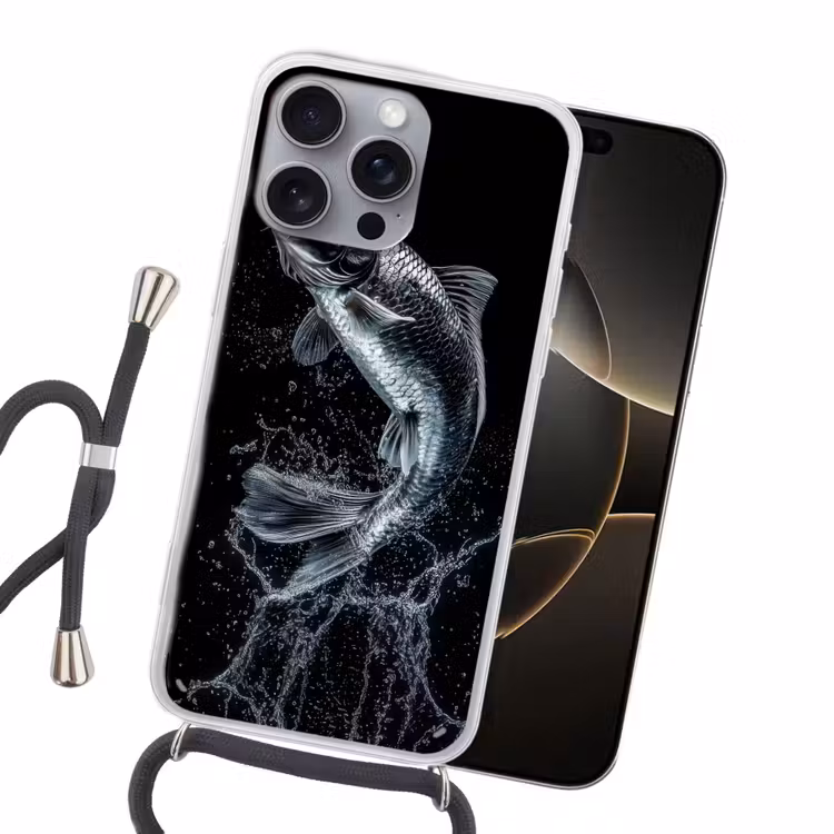 Vis - Koi - Zwart - Water Hoesje iPhone 16 Pro Max met koord klein -sfeer1