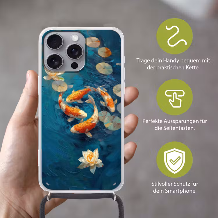 Vissen - Waterlelies - Oranje - Water Hoesje iPhone 16 Pro Max met koord klein -sfeer2_DE