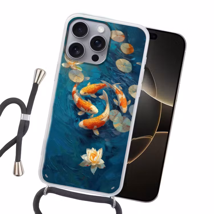 Vissen - Waterlelies - Oranje - Water Hoesje iPhone 16 Pro Max met koord klein -sfeer1