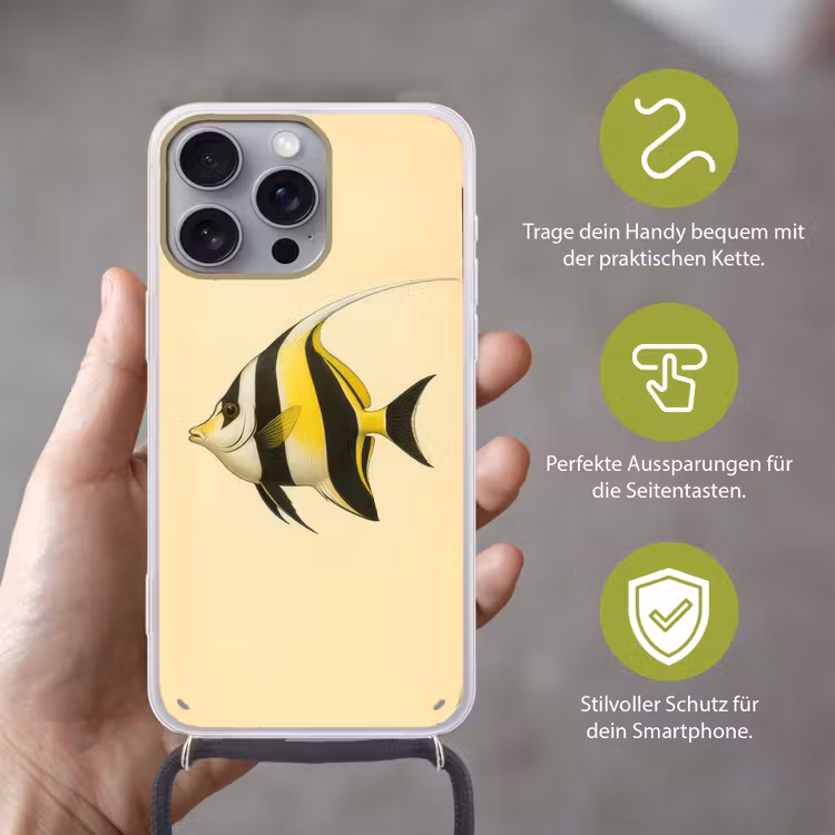 Vis - Sierlijk - Rugvin - Geel Hoesje iPhone 16 Pro Max met koord klein -sfeer2_DE
