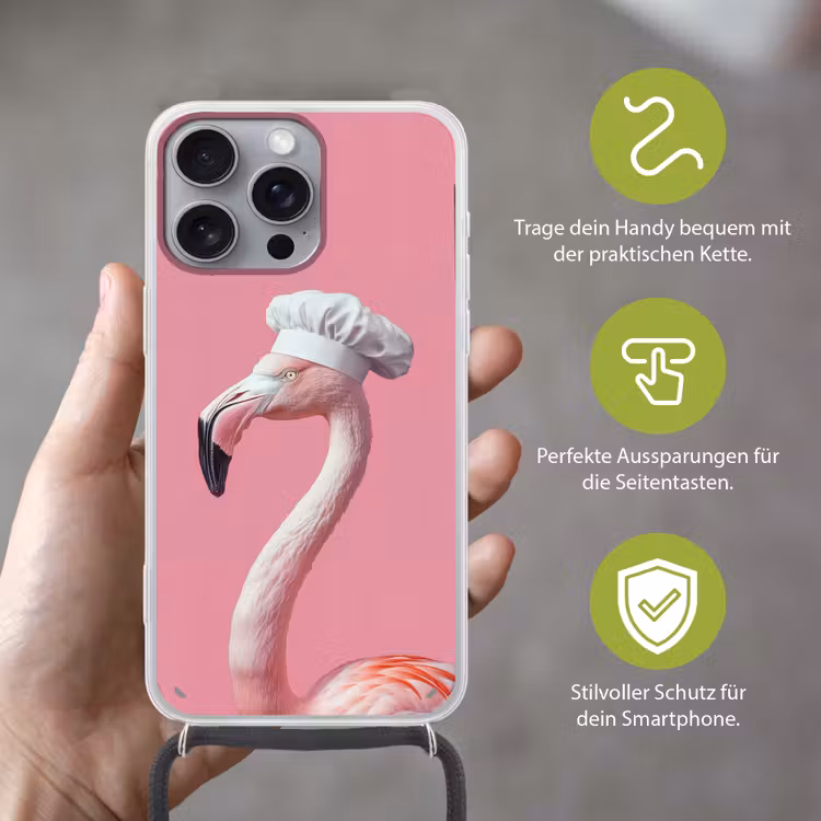 Flamingo - Roze - Koksmuts - Vogel Hoesje iPhone 16 Pro Max met koord klein -sfeer2_DE