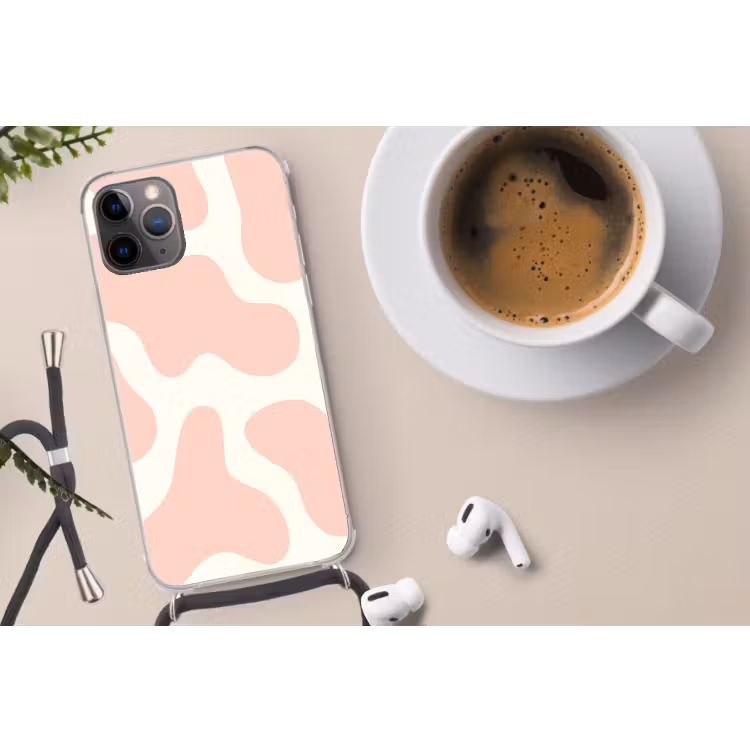 Vlekken - Wit - Roze - Patronen - Minimalistisch Hoesje iPhone 12 Pro met koord klein -oordop