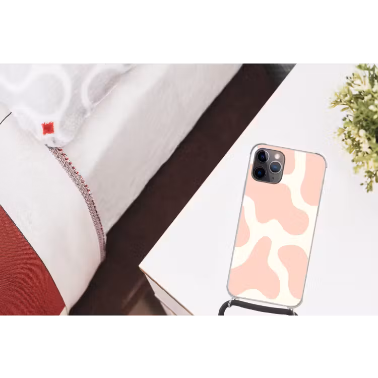 Vlekken - Wit - Roze - Patronen - Minimalistisch Hoesje iPhone 12 Pro met koord klein -kamer