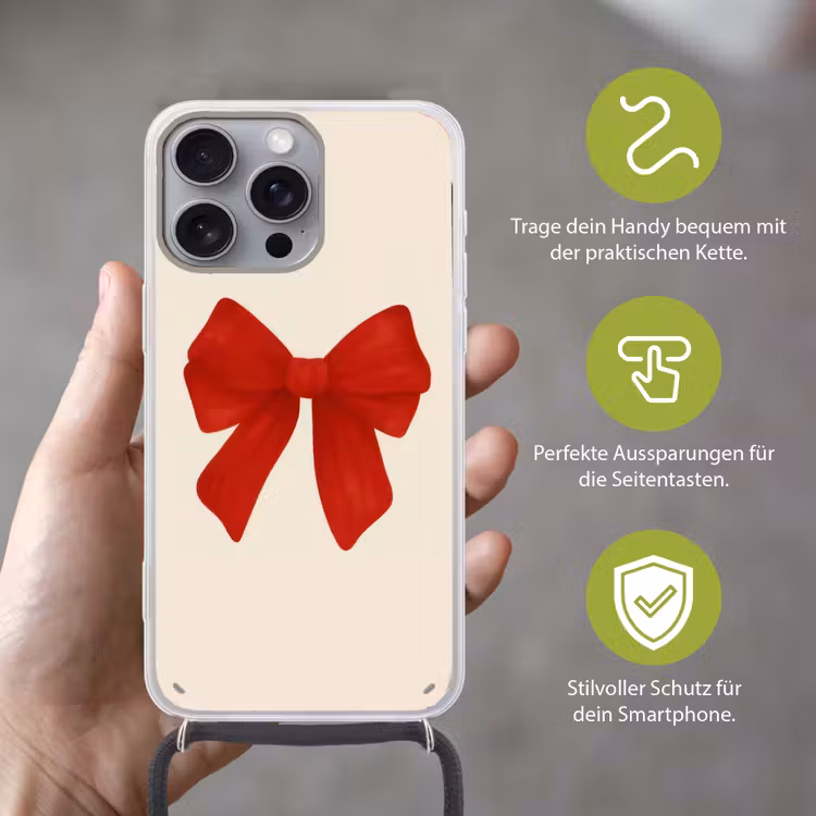 Strik - Symmetrisch - Rood - Lint Hoesje iPhone 16 Pro Max met koord klein -sfeer2_DE
