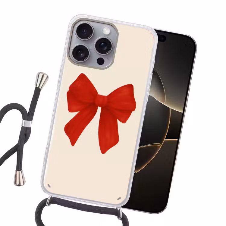 Strik - Symmetrisch - Rood - Lint Hoesje iPhone 16 Pro Max met koord klein -sfeer1