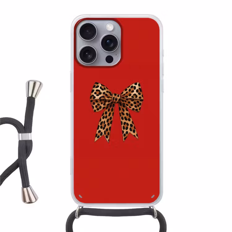 Strik - Sierlijk - Panter - Rood Hoesje iPhone 16 Pro Max met koord klein -3d