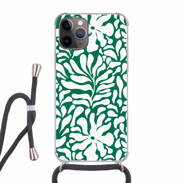 Bloemen patroon - Groen - Wit - Print Hoesje iPhone 12 Pro met koord klein -3d