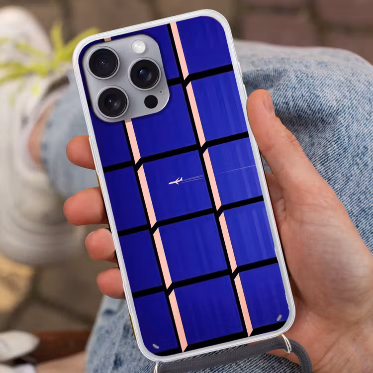 Vliegtuig - Ruiten - Blauw - Rechthoekig Hoesje iPhone 16 Pro Max met koord klein -sfeer3