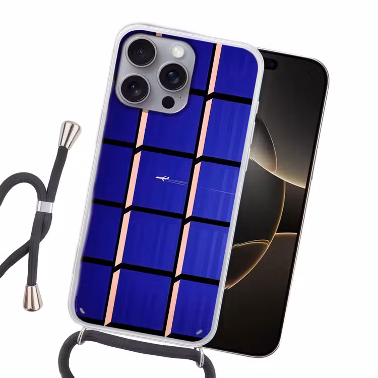 Vliegtuig - Ruiten - Blauw - Rechthoekig Hoesje iPhone 16 Pro Max met koord klein -sfeer1