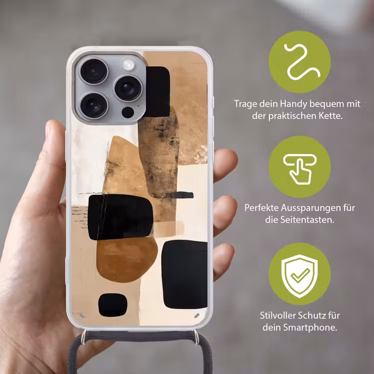 Vlakken - Abstract - Zwart - Strepen Hoesje iPhone 16 Pro Max met koord klein -sfeer2_DE