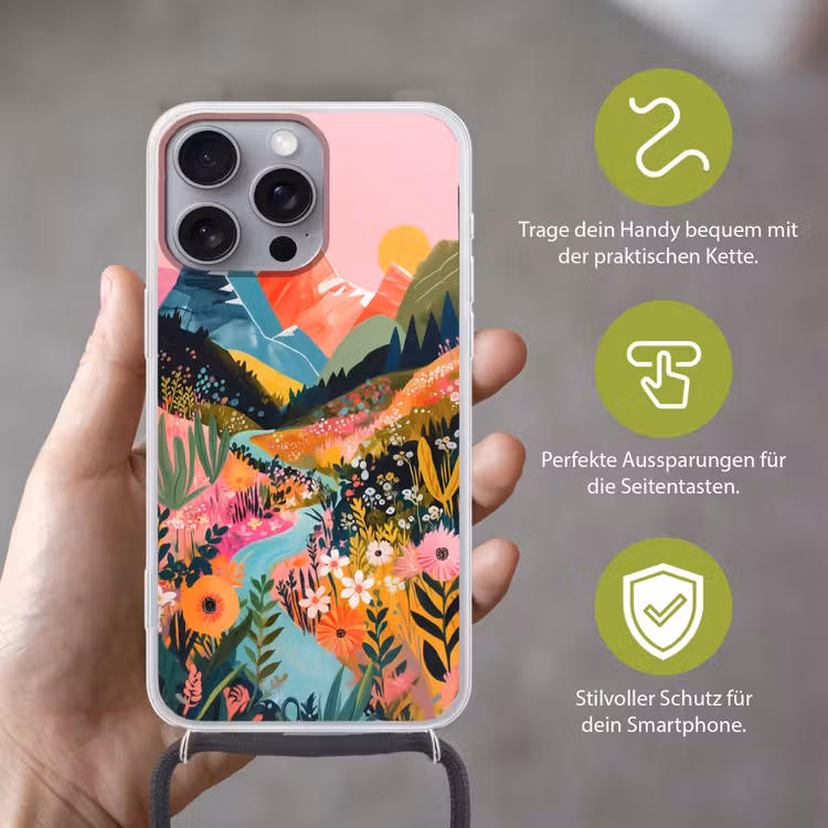 Rivier - Diepte - Bloemen Hoesje iPhone 16 Pro Max met koord klein -sfeer2_DE
