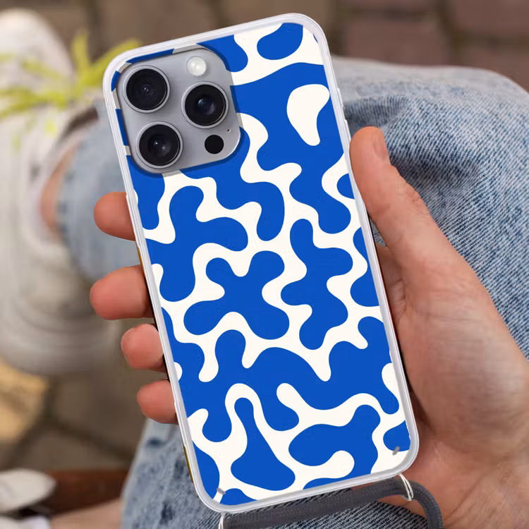 Vormen - Abstract - Blauw - Golven Hoesje iPhone 16 Pro Max met koord klein -sfeer3