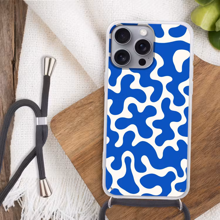 Vormen - Abstract - Blauw - Golven Hoesje iPhone 16 Pro Max met koord klein -sfeer4