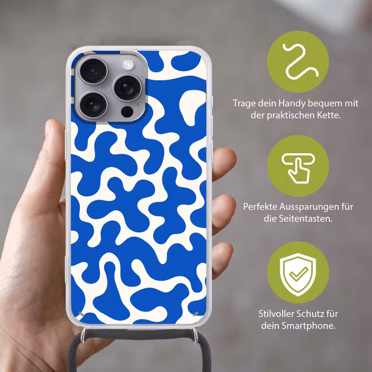 Vormen - Abstract - Blauw - Golven Hoesje iPhone 16 Pro Max met koord klein -sfeer2_DE