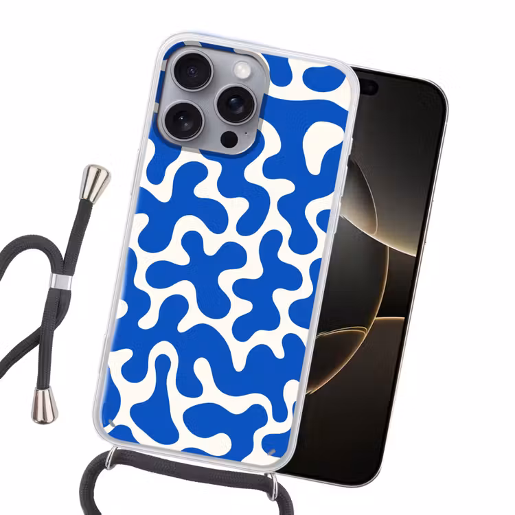 Vormen - Abstract - Blauw - Golven Hoesje iPhone 16 Pro Max met koord klein -sfeer1