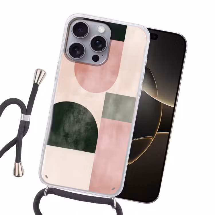 Vormen - Abstract - Cirkel - Zwart Hoesje iPhone 16 Pro Max met koord klein -sfeer1