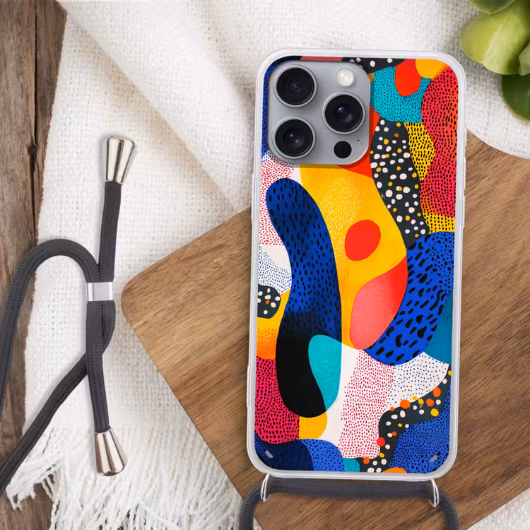 Vormen - Abstract - Stippels - Blauw Hoesje iPhone 16 Pro Max met koord klein -sfeer4