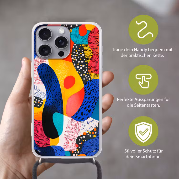 Vormen - Abstract - Stippels - Blauw Hoesje iPhone 16 Pro Max met koord klein -sfeer2_DE