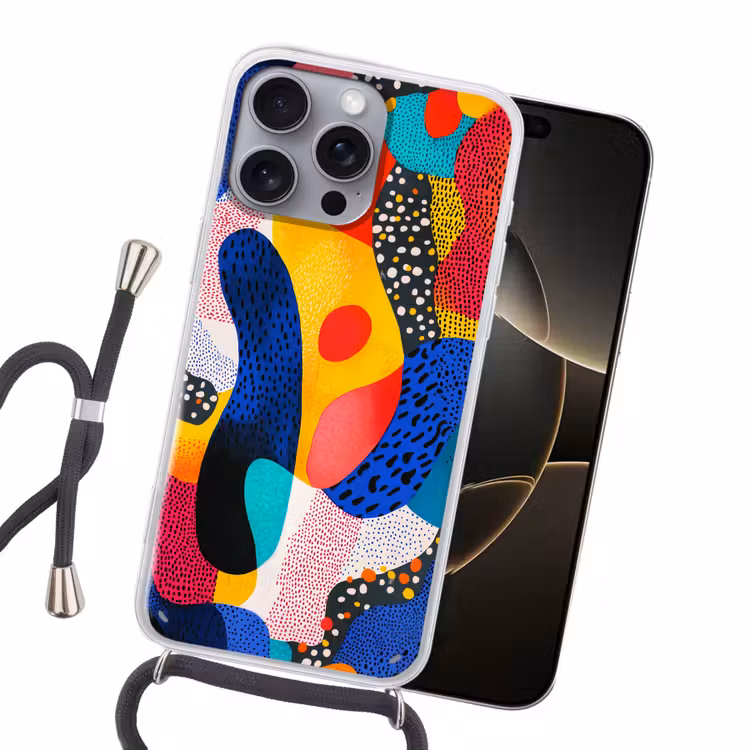 Vormen - Abstract - Stippels - Blauw Hoesje iPhone 16 Pro Max met koord klein -sfeer1
