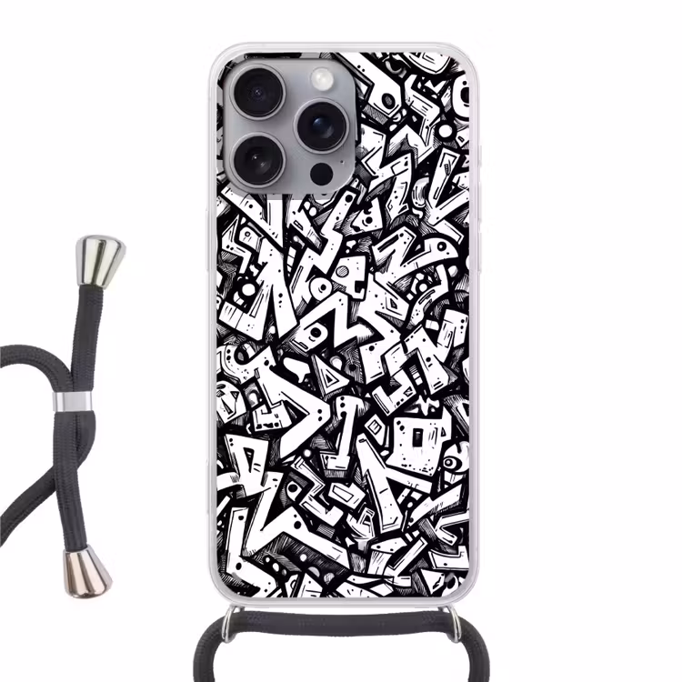 Vormen - Letters - Graffiti - Zwart Hoesje iPhone 16 Pro Max met koord klein -3d