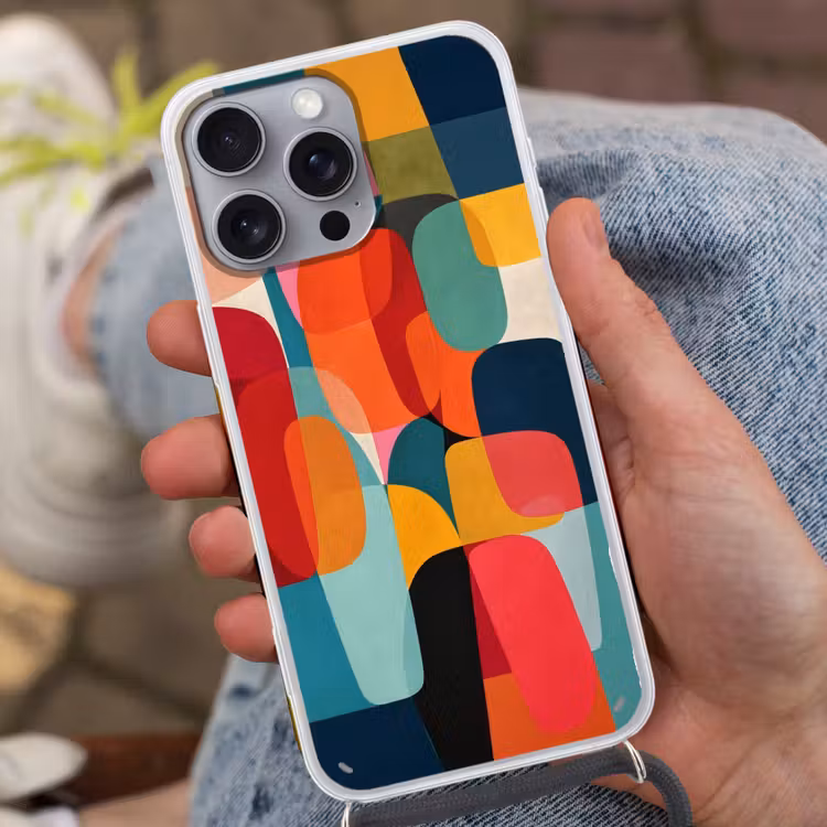 Vormen - Kleurrijk - Abstract - Vlakken Hoesje iPhone 16 Pro Max met koord klein -sfeer3