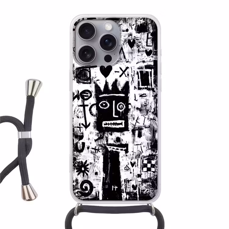 Vormen - Gezocht - Zwart - Abstract Hoesje iPhone 16 Pro Max met koord klein -3d