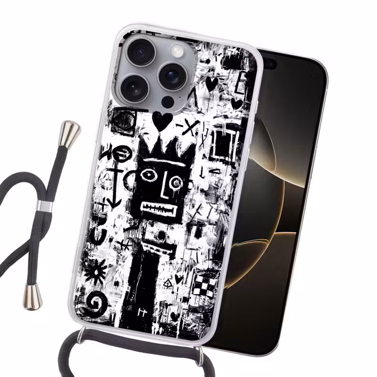 Vormen - Gezocht - Zwart - Abstract Hoesje iPhone 16 Pro Max met koord klein -sfeer1