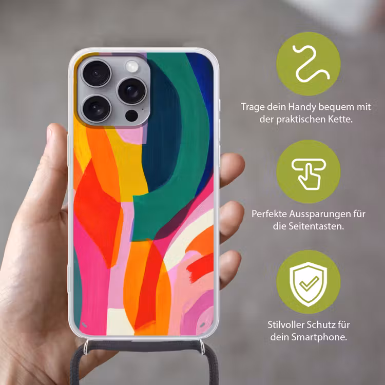 Vormen - Golvend - Abstract - Felroze Hoesje iPhone 16 Pro Max met koord klein -sfeer2_DE