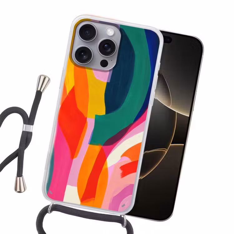 Vormen - Golvend - Abstract - Felroze Hoesje iPhone 16 Pro Max met koord klein -sfeer1