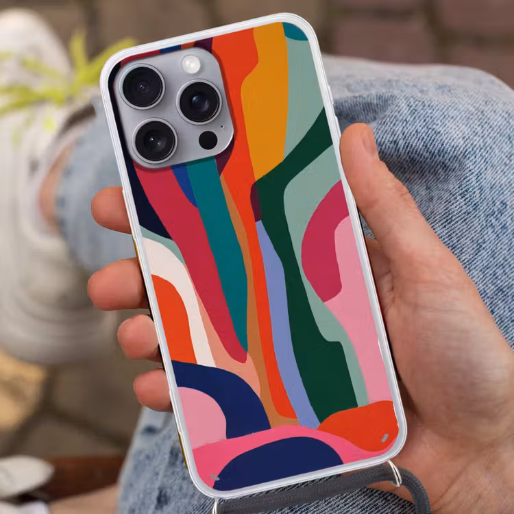 Vormen - Bochten - Kleurrijk - Abstract Hoesje iPhone 16 Pro Max met koord klein -sfeer3